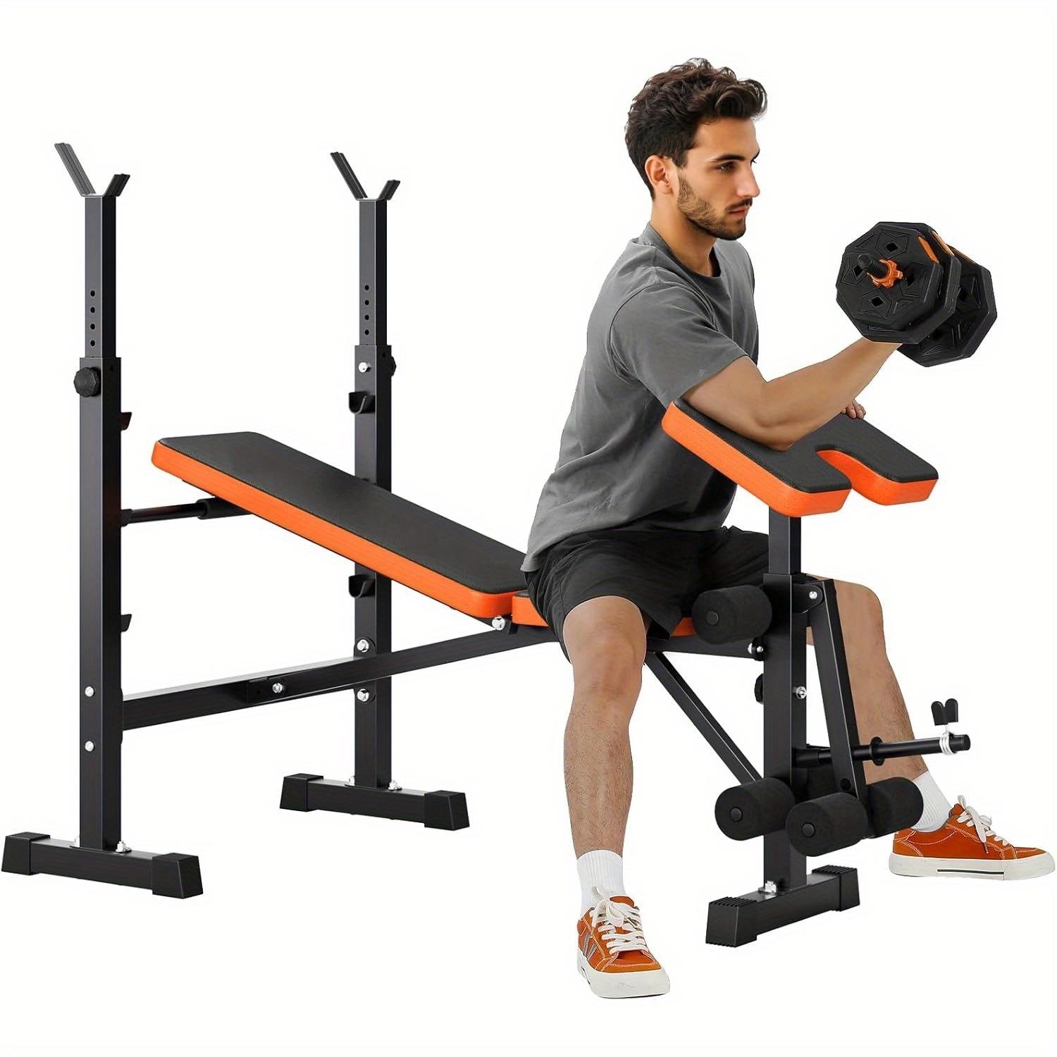 TEMU Panchina Regolabile 6 in 1 con Squat Rack, Design Pieghevole, Capacità 600 Lbs, Posizioni Inclinata/Piatta/Inclinata, Curl, Estensione Gambe e Base Antiscivolo per Allenamento Completo del Corpo