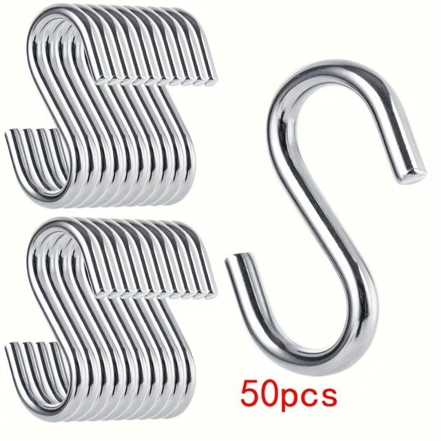 TEMU 50개입 고강도 S자 고리 - 각 고리 176 Lbs 지지, 주방, 차고, 욕실, 정원, 부식 방지 스테인리스 스틸 걸이 고리, 파이프, 케이블, 도구 걸이 적합 - 가정, 작업장 또는 상업용으로 적합