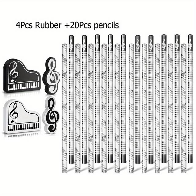TEMU Paquete de 24 lápices de de madera con , punta de 0,3 mm, diseño de nota musical, teclado y de sol, suministros de aula y , conjunto en bulk