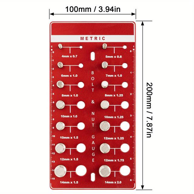 TEMU 1 Set Of Aluminum Nut And Bolt Thread Inspection Tool, Inch/metric Size, Right-hand Thread, , /round Hole Drive, Bolt And Screw Sizing Tool