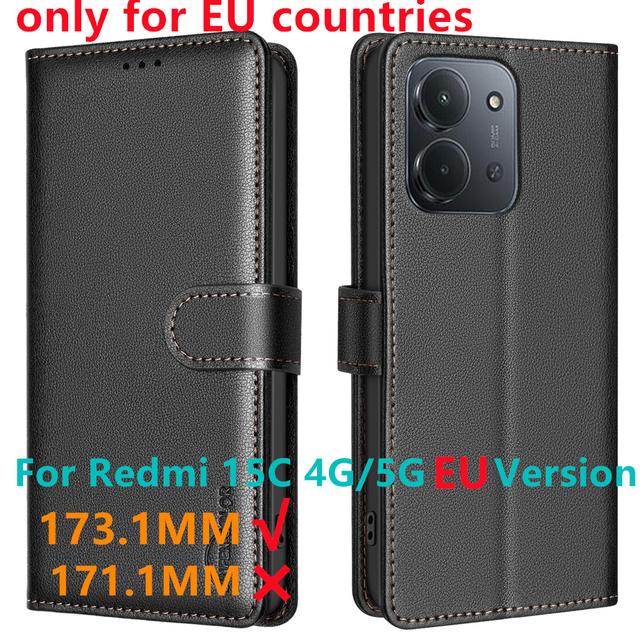 TEMU Stylish And Durable Wallet Case For The European Version Of For Xiaomi Redmi 15c, Compatible With 4g And 5g, Featuring Rfid Blocking And A Textured Leather Use.