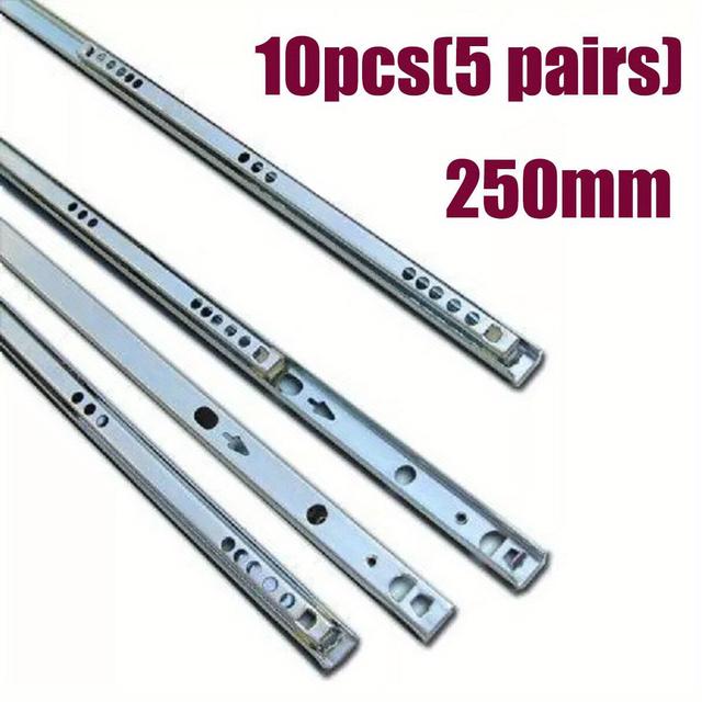 TEMU 10pcs (5 Pairs )17mm Metal Ball Bearing Drawer Runners Slides 25cm Draw Depth