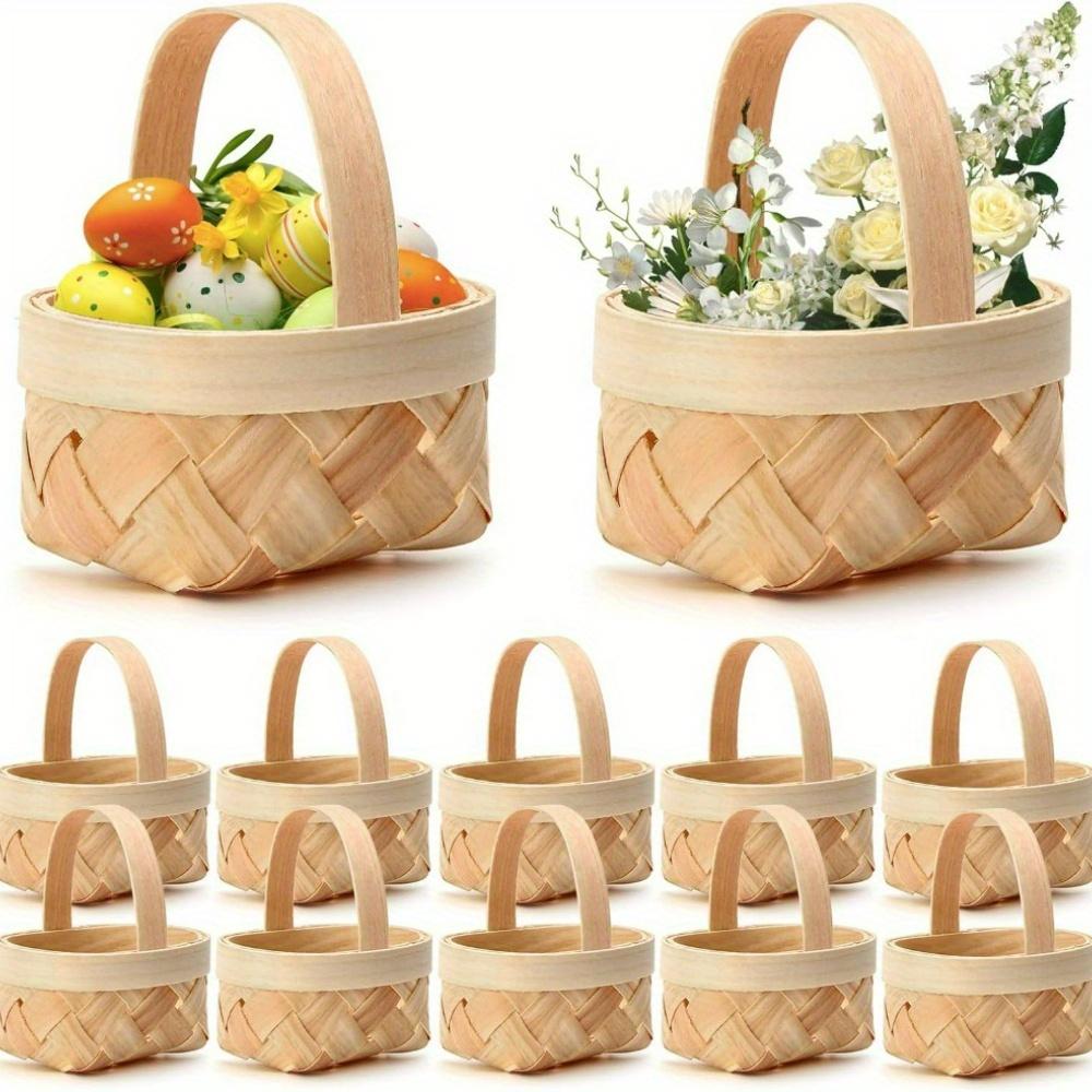 TEMU 24peças Mini Cesta de Piquenique com Alça, Pequena de Madeira Tecida com Alça para Festa de Casamento Favor Decoração de , Cestas de Prateleira
