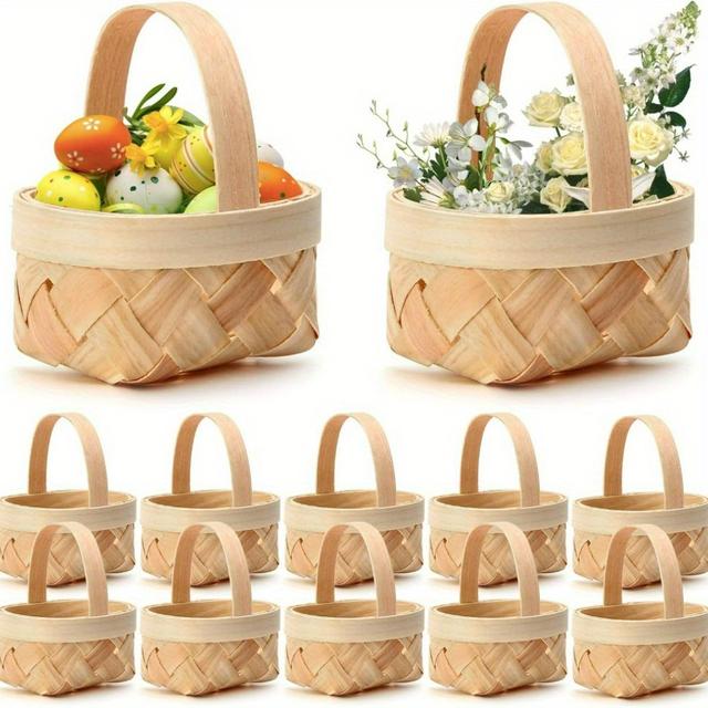 TEMU 24peças Mini Cesta de Piquenique com Alça, Pequena de Madeira Tecida com Alça para Festa de Casamento Favor Decoração de , Cestas de Prateleira