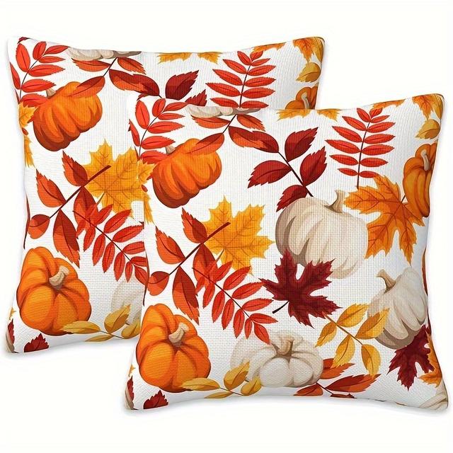 TEMU 2-pack Autumn-inspired Pumpkin And Leaf Pattern Decorative Cushion Covers Suitable For Home Decoration, Suitable For Use As Backrest Pillow Cover, Pillow Cover, Cushion Cover Without