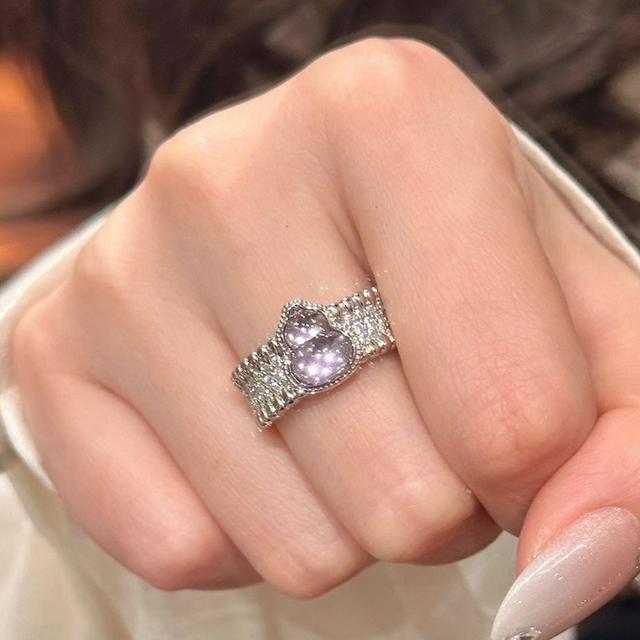 TEMU 2025年新作、925シルバー、オープンリング、ブルリング、リング 2025年ギプシー星、夢の紫フルーリング、お祝い＆誕生日、友達からの贈り物