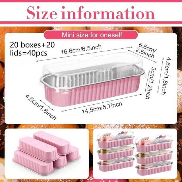TEMU 40pcs (20 Boxes+20 Lids) Aluminum Foil Mini Loaf Pans With Lids Mini Cake Pan With Lid Rectangle Baking Cups For Summer Holiday Party Cupcake Bread Muffin Cheesecake Ramekins