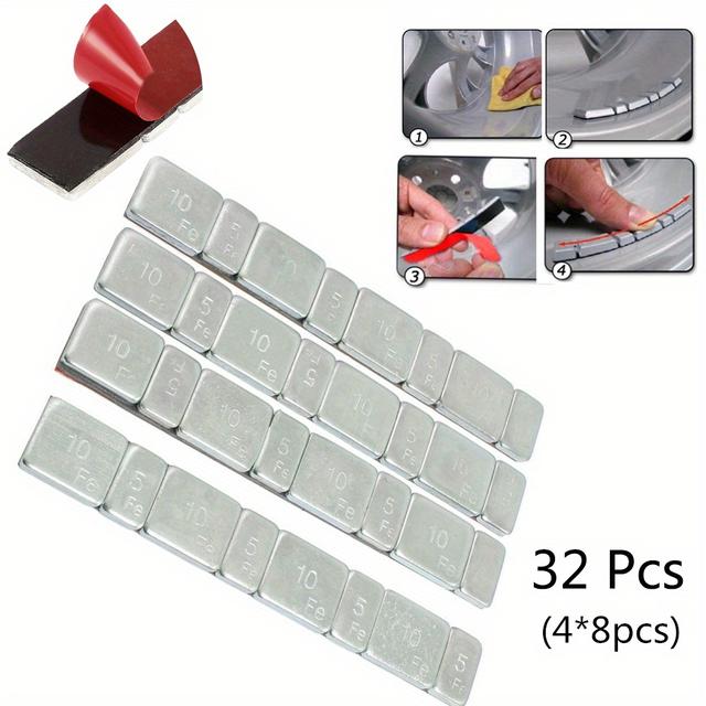 TEMU 32 pièces / Lot Kit d'Équilibrage de Roue pour Pneus et Moto, Outils en Acier avec Poids Adhésif pour Équilibre des Pneus