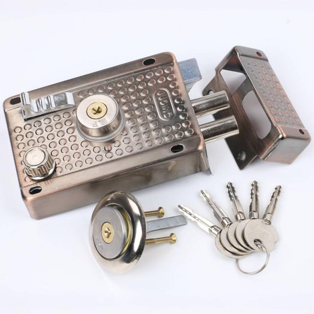 TEMU Copper Plated Exterior Door Lock With Cylinder And Key, Anti-theft Vintage For Warehouse, Garage, Indoor & Outdoor - Durable Door Security Device, , Front Door Lock And Door Safety Bar