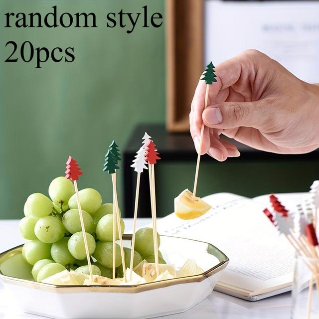TEMU Bamboo Skewers For - Shaped Like Christmas Trees And Snowflakes, Disposable Red And Skewers Are Ideal For Appetizers And Sweets