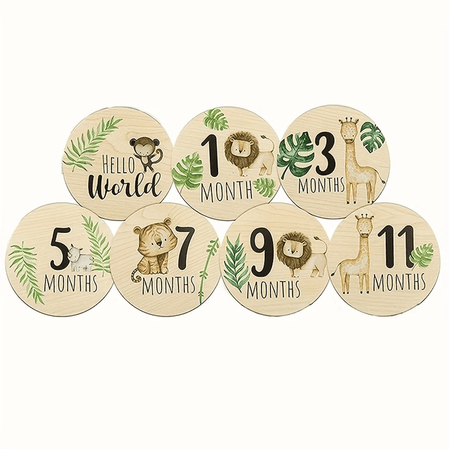 TEMU Set Of 7 Wooden Cards For Monthly Milestones, Ideal For Photography Props And Promotional Displays, Including Signs For Full And Growth Milestones During And Pregnancy Journey.