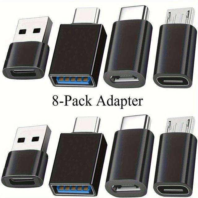 TEMU Set Of 8 Usb 3.0 To – Type C Male/female Otg Converter For Laptops, Vehicles, Phones, And Pcs (comes With Micro Usb Adapter) – Color: Black