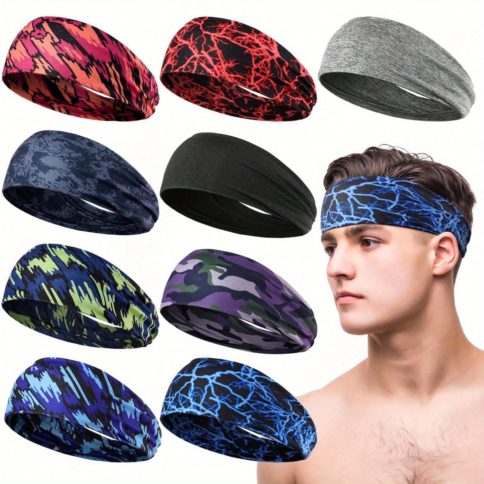 TEMU 9pcs Sweatbands For Men Workout Sport Headbands For Men Camo Headband Sweat Absorbing Headband Wide Sweatband For Football Cycling Running Yoga, 4.7 X 9.8 Inch