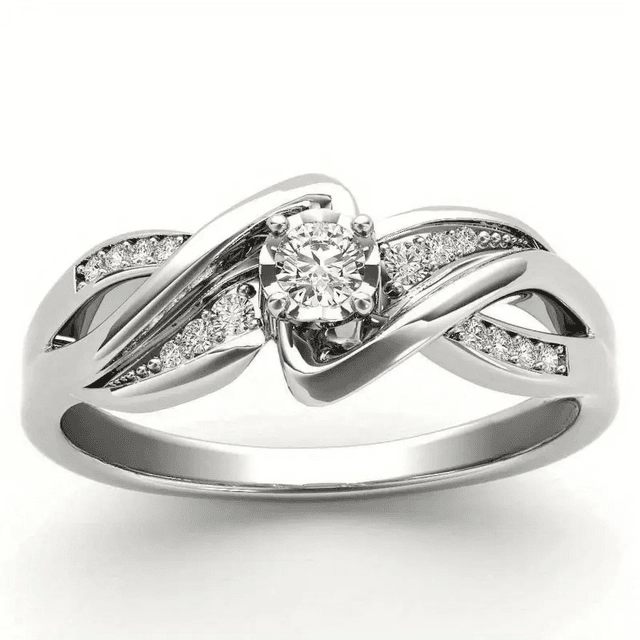 TEMU An Elegant And High-quality Silvery Copper Plated Copper Heart Love Ring, Suitable For Women, Set With Shiny Synthetic Zirconia, Symbolizing , Making It For Valentine's Day Anniversaries.