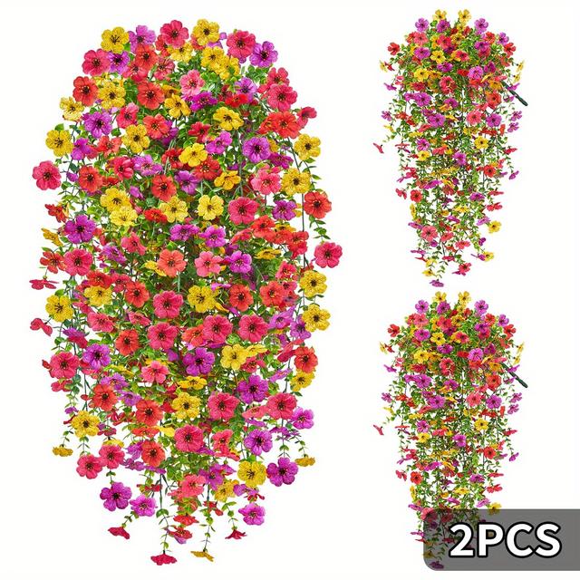 TEMU 2pcs Vibrant Artificial Orchid Flowers, Plastic Hanging Floral Decor For Garden, Porch, Window, Home - Valentine's Day, Day, Graduation, Ramadan, Celebrations