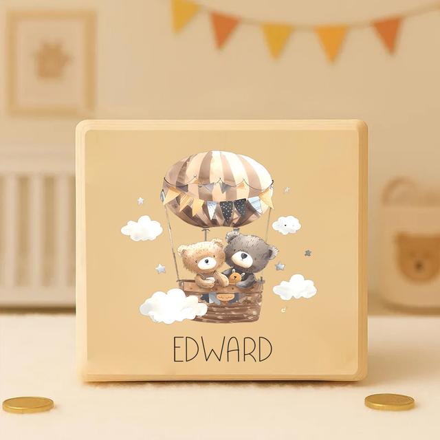 TEMU Mealheiro de Madeira Personalizado, Design de de Desenho Animado, Caixa de Poupança para Moedas, Presentes para Chá de Bebé, Decoração de Quarto