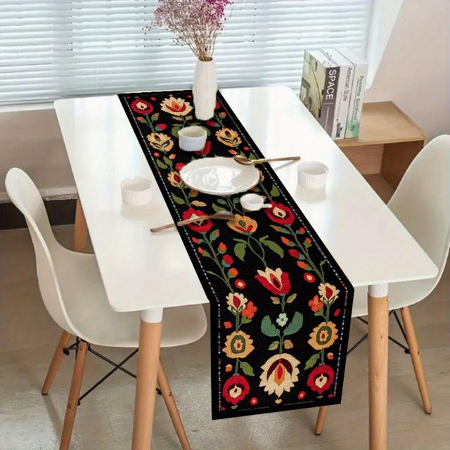 TEMU 1 Piece Of Floral Table Cover For Home Decor, Featuring A Long Rectangular Design With Vibrant Floral Patterns That Enhance The Artistic Feel Of Your .