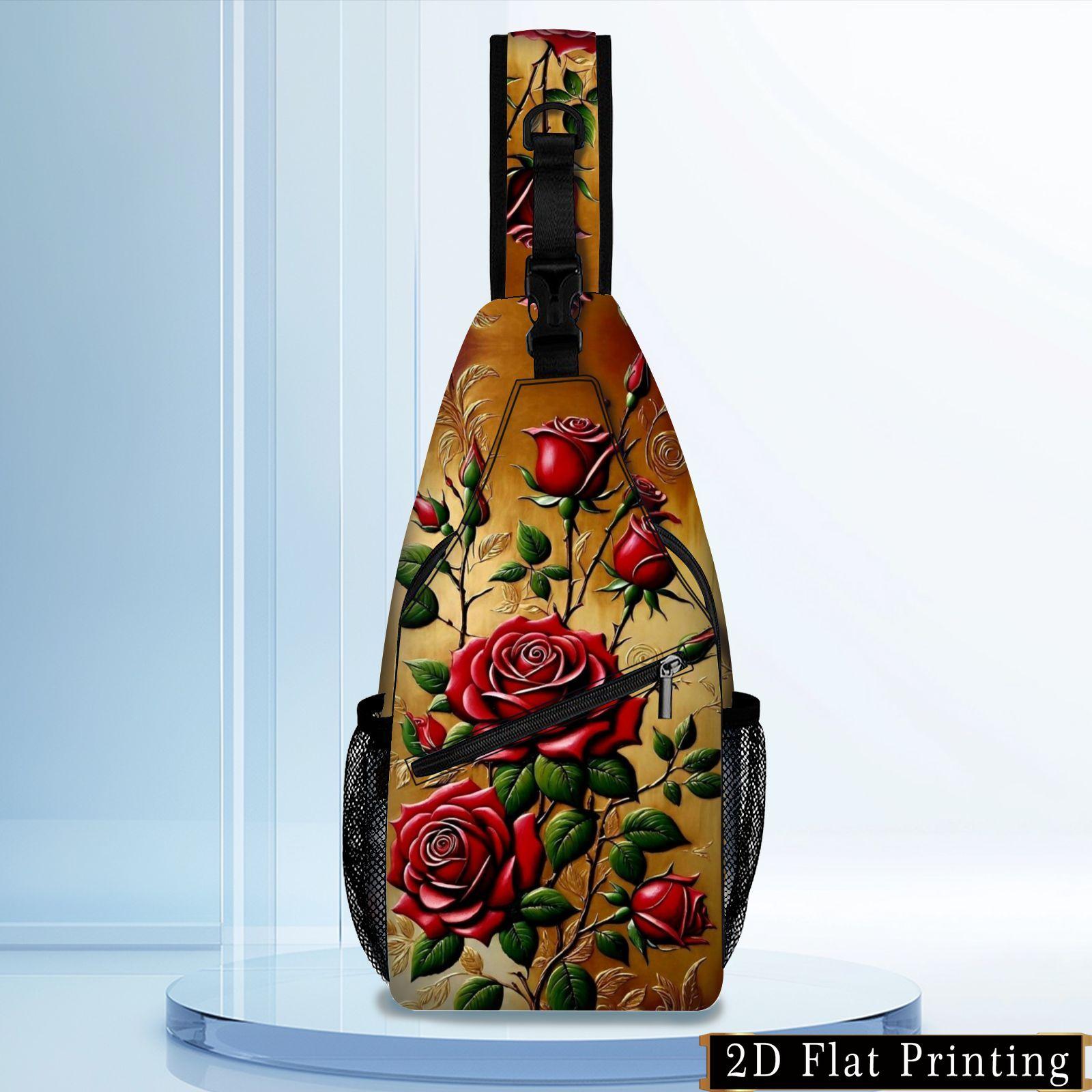 TEMU 1pc, Bolso de de gran capacidad, Bolso cruzado multifuncional con de rosas, Adecuado para uso diario, actividades al aire libre, viajes y trabajo, con impresión plana 2D