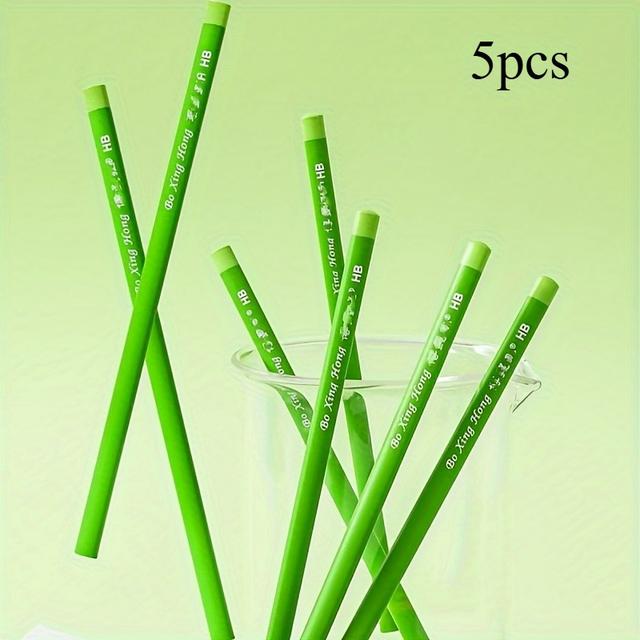 TEMU 5pcs Of Green Hb Thick Pencils, Suitable For Sketching, Writing Practice, And Drawing, Durable And Not Easy To Break, School Office Supplies