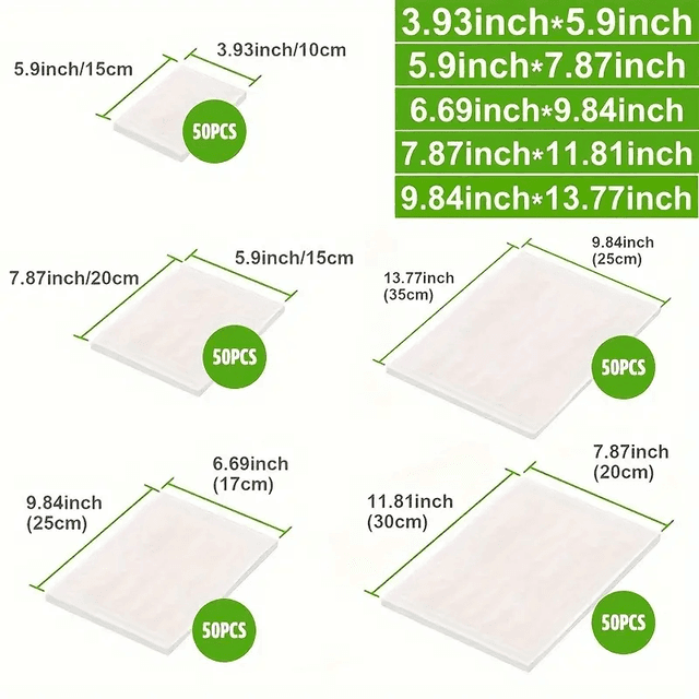 TEMU 250 Stück Wiederverwendbare Vakuumversiegelungsbeutel mit Netz-Muster - Luftdichte Lebensmittelkonservierung für die Küchenorganisation
