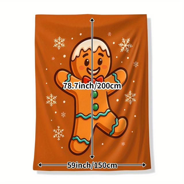 TEMU Couverture en flanelle imprimée motif en pain d'épices de Noël, 1 pièce, en gros, souvenir et chaud pour les fêtes d'hiver, saisonnières, camping, voyage, voiture, bureau, décoration de