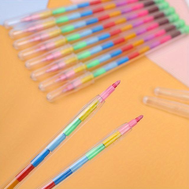 TEMU 12pcs Colorful Transparent Crayon Pens With Rainbow Stripes - ' Art, School Supplies, Birthday Party Favors, Pinata Fillers, Carnival Prizes, Classroom Rewards, And Christmas Gifts (random)