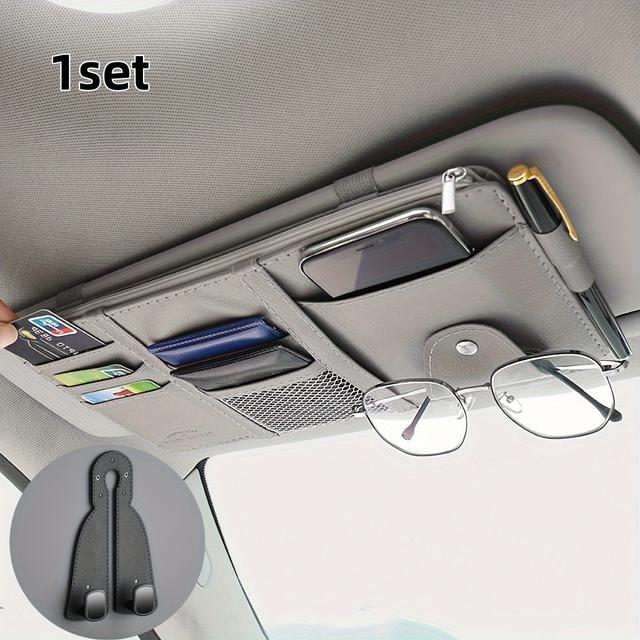 TEMU Car Sunshade Storage Bag (with ), Multifunctional Car Storage, Glasses Clip, Zipper Bag, Card Bag, And Bill Clip All In One. Ideal Gift
