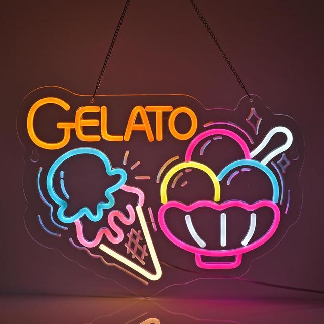 TEMU Neon Fine Vibrant Gelato Neon Sign - Usb Powered, & Dimmable Wall Art With Ice Cream & Gelato Design For Restaurants, Bakeries, Cafés & Home Decor