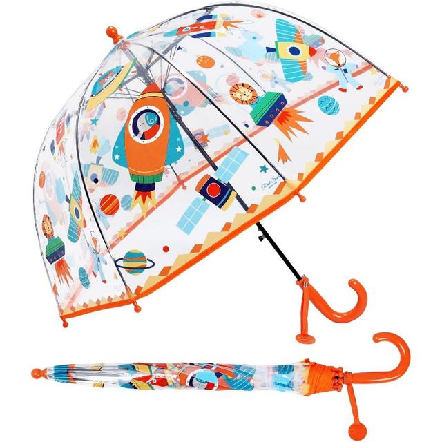 TEMU Parapluie Transparent Automatique à 8 Baleines pour Enfants - Motif de Dessin , Tissu PVC avec Cadre en Fibre de et Poignée en Plastique, Design Décontracté et Mode pour Garçons et Filles