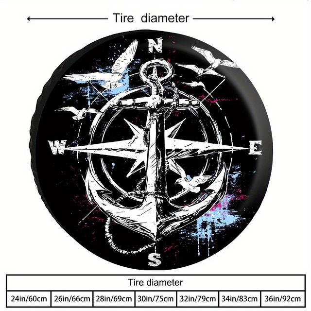 TEMU حامي إطارات بتصميم بحري كلاسيكي - غطاء عجلات متين باللون الأسود والأبيض، مناسب للسيارات الدفع الرباعي والشاحنات وسيارات الجيب - استخدام وعلى الطرق الوعرة - سهولة التركيب، ملحق SUV