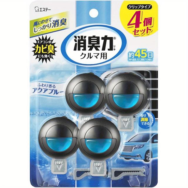 TEMU SHOSHU-RIKI 車用クリップタイプ、ルー、1.2fl.oz（3.2ml）×4個セット、車内消臭剤・芳香剤