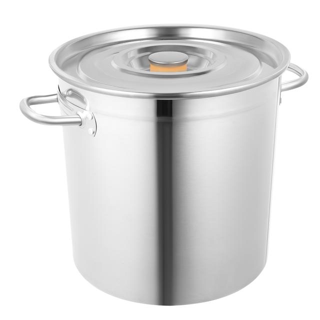 TEMU 1pc 47*36cm Moderne Eenvoudige 201 Roestvrijstalen Zak met Deksel, 35L/30 Quart Zak, Zilveren Cilinder-vormige Zak, Multifunctionele en Multidoelmatige Zak