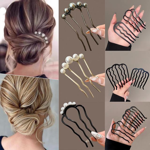 TEMU 9-teiliges Metall-Haarkamm-Set für den täglichen Gebrauch von Frauen, Bob-Haare am Hinterkopf, Vierzahn-Haarkamm, Haarfixierung, U-förmige Haarnadel, Haarnadel, Haaraccessoire