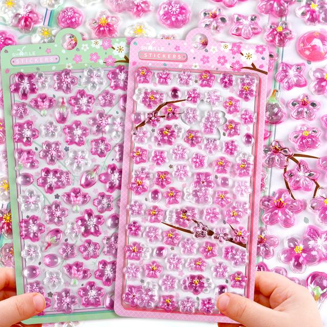 TEMU 【4枚セット】ピンクの桜柄 女の子をテーマにしたルステッカー、最新の日本風3Dルステッカー、女の子のカップやスマホケースのデコレーションに