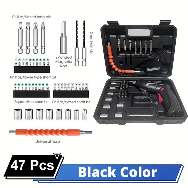 TEMU 47pcs Promaster Rechargeable Cordless Electric Screwdriver Set - Multifunctional Rotary Tool Kit With Led Light, Usb Charging, 36v Max, Durable Metal & Plastic, For Diy, , Woodworking