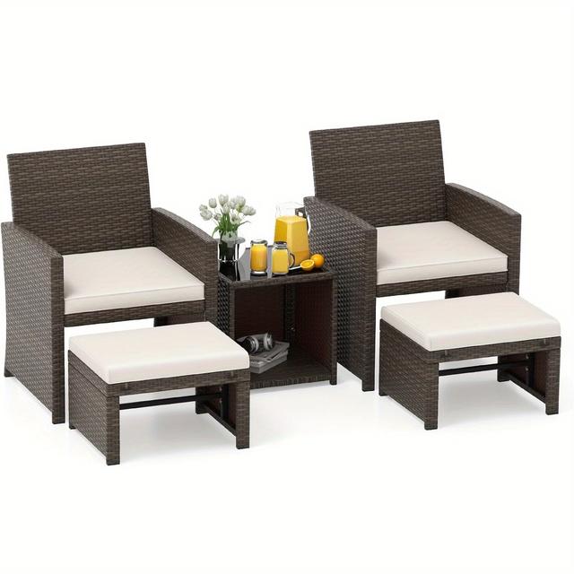 TEMU Furniture Set, Balcony Furniture, Balcony Set . 2 Chairs With Cushions, Stool & Table, Patio Furniture, Garden Set, Seating Group For Garden, Balcony, Terrace
