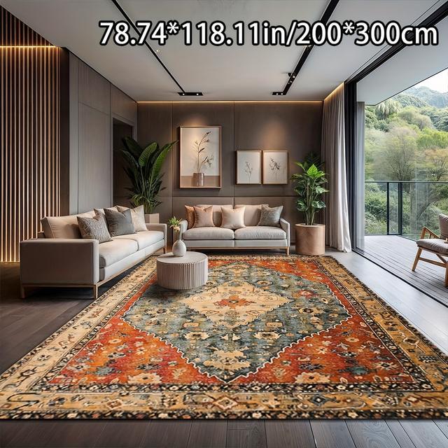 TEMU Vintage Persian Carpet With Striped Pattern And Non Slip Bottom, Suitable For Living Room, Bedroom, Office, Indoor Use, Home Decoration, Large Floor Carpet