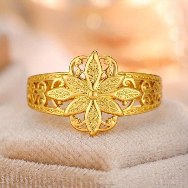 TEMU This Exquisite 18k Gold-plated Copper Ring Features An Openwork , Symbolizing Mystery And Beauty, Perfect Anniversary/birthday Gift For Your
