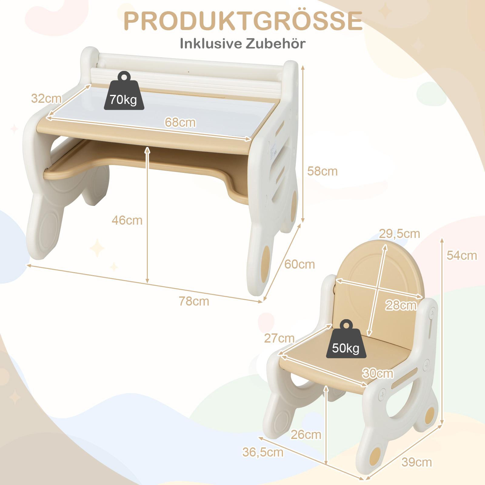 TEMU Ensemble Table et Chaises pour Enfants | Bureau Graffiti, Étagère de Livres & Étagère de Rangement, Stylos Aquarelle & Gomme, Patins Antidérapants, Plastique Marron, Assemblé par GOFLAME