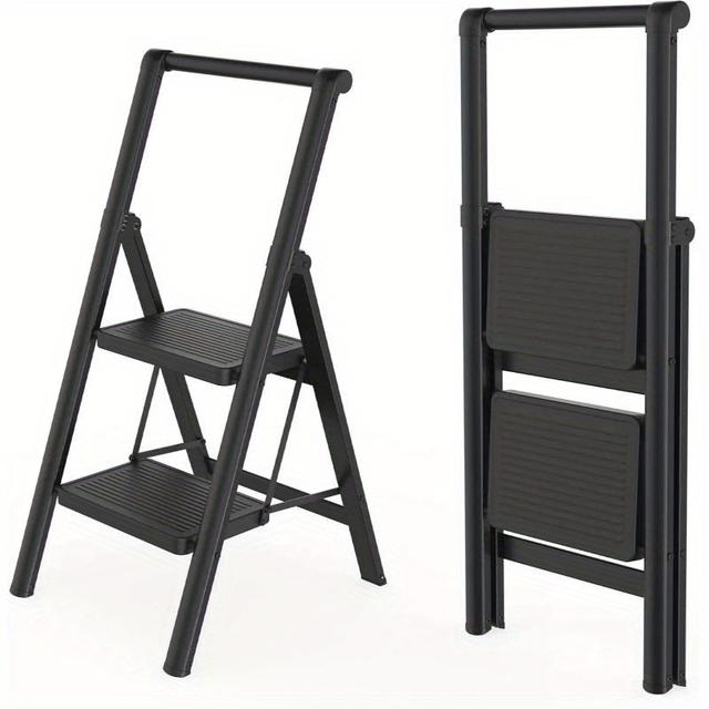 TEMU Two-step Folding Ladder, , Stair Stepper, Household Step Stool With A Wide Platform Measuring 30x20 Cm And Handrails, Supports Up To 270 Kg, In