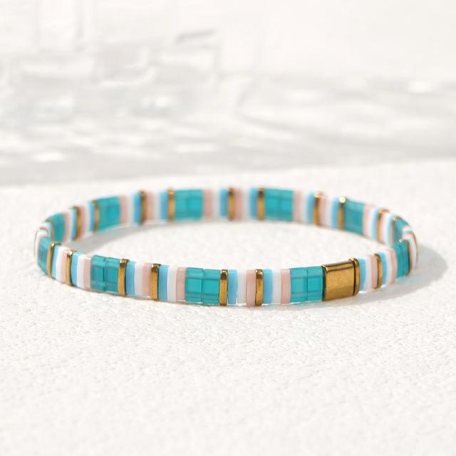 TEMU Pulsera de Línea Elástica TILA con Cuentas de Vidrio Importadas, Estilo Bohemio, y Verano - Serie , Pulsera de Surf para Playa, Adecuada para Todas