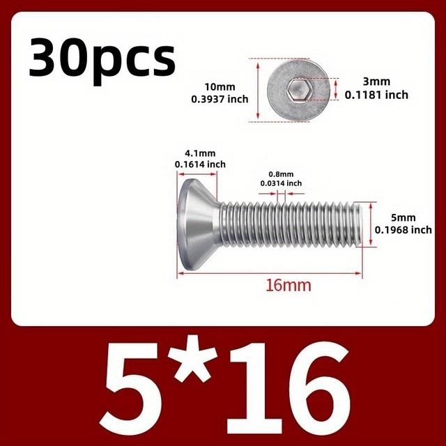 TEMU M5 Schraube DIN7991 M5*0.8P Sechskant Schraube 304 Edelstahl Länge (6-100mm) Sechskant Innensechskant Flachkopf Senkkopf Schraube Möbelschrauben