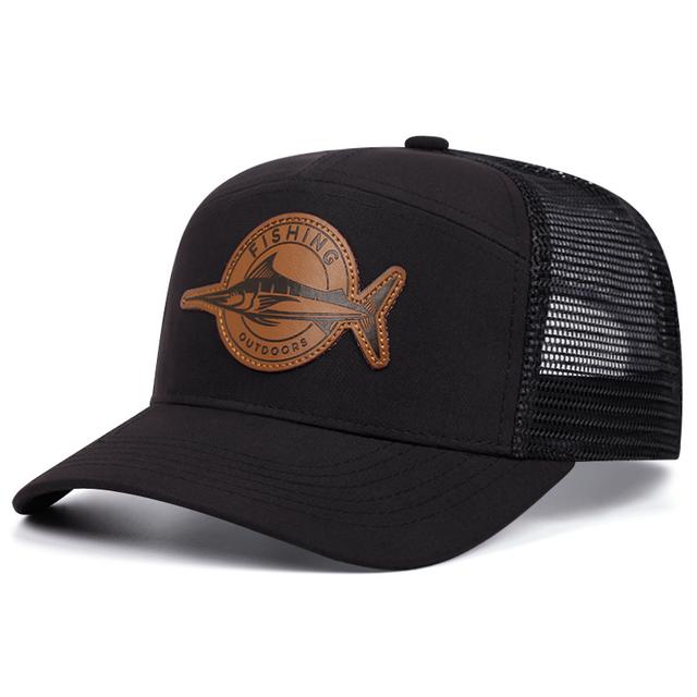 TEMU 2025 Baseball Cap With Fish Emblem & Breathable Mesh Back - Spring/fall Outdoor Trucker Hat For Outdoor - 100% Polyester, Multiple Colors