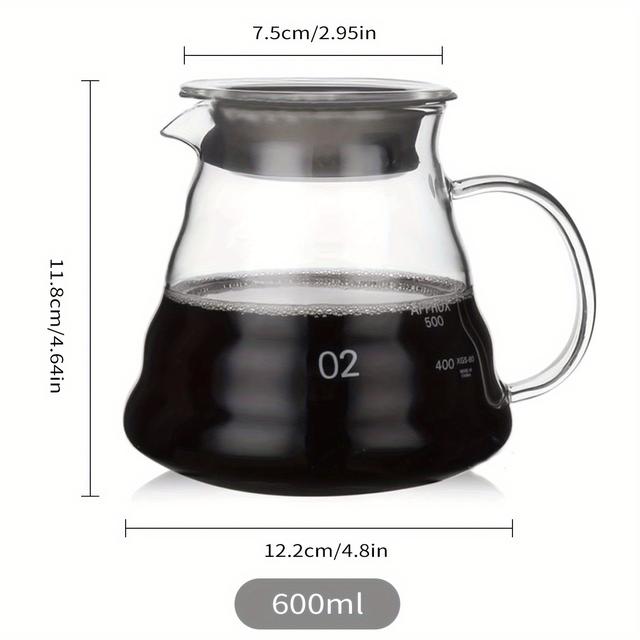 TEMU Elegant Clear Glass Coffee Carafe With Lid - Heat-resistant Borosilicate, Drip Coffee Makers, Sizes 360ml, 600ml, 800ml, Ideal For Use, Coffee Bar Accessories