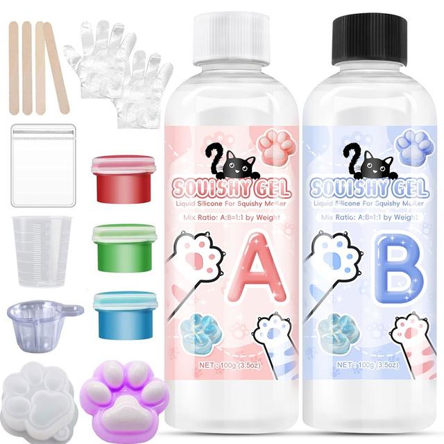TEMU Ultra Soft Liquid Gel Kit, 7oz/ 17.62oz Toy Making Set, Diy Cat Paw Mold, 1:1 Ab Mix Ratio, Relax Craft Gift