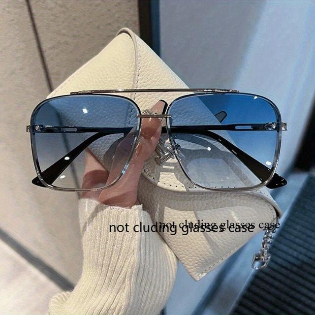 TEMU Men's Boho Chic Rectangular Fashion Glasses With Gradient Grey & Blue Lenses - Elegant Metal Frame, Perfect For Casual Attire