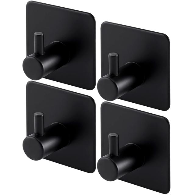 TEMU 4 Heavy Duty Stick Hooks, Towel Hooks, Stick Hooks, Wall Hangs, Waterproof Stainless Steel Stick Hooks, Suitable For Bathrooms, Kitchens And Homes Black Silvery