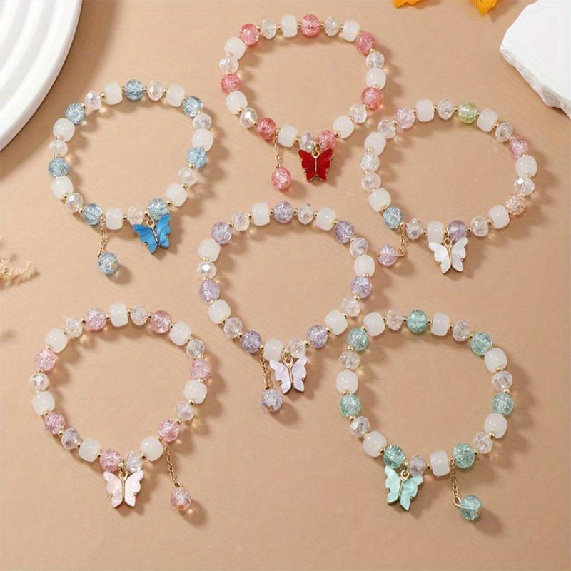 TEMU 6pcs Bohemian Daisy Pendant Bracelet, Refreshing Ice Crack Charm Elastic Stretch Adjustable Bracelet, Suitable For Women And Girls' Daily Wear And Holiday Birthday Gifts