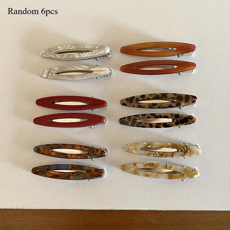 TEMU 6pcs Acetate Hair Clips Hollowed Oval Geometric Barrettes Side Pins Hairpin Women Hair Additions