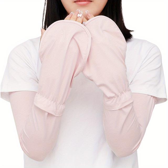 TEMU 女性用クーリングアームカバー UPF99%日焼け防止滑り止め熱緩和長袖ゴルフ・スポーツ・仕事・アウトドア活動用スマートフォン対応リストグローブ付きなマットトーン